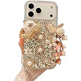 iFiLOVE for iPhone 17 Pro Max Bling Diamond Case, 3D Luxury Sparkle Glitter Crystal Rhinestone Butterfly Flower Pendant Charm Case Cover for Girls Women Kids (Clear)