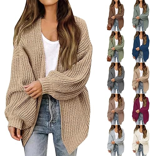 Angxiwan womens cardigan with pockets Cardigans for Women UK Lightweight Cable Knit Cardigan Casual Open Front Jumpers Long Sleeve Batwing Jackets womens chunky navy sweater