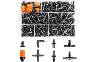 TTioDri 280 Pcs Barbed Connectors Irrigation Fittings Kit, Drip Irrigation Barbed Parts 1/4'' Tubing Kit for Garden Lawn (Nozzles, Nozzle Tees, Single Barbs, Couplings, Tees, Elbows, Plugs, Crosses)