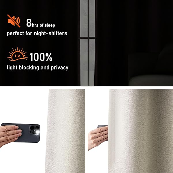 LCOOMZEN 100% BLACKOUT NATURAL LINEN CURTAINS 84 INCH LENGTH 2 PANELS SET FOR BEDROOM, NOISE REDUCING THERMAL INSULATED LIGHTWEIGHT COMPLETELY BLACKOUT GROMMET DRAPES, NATURAL, W52 X L84, 2 PANELS