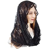 PAMOR Infinity Chapel Veil Floral Latin Mass Head Covering Lace Scarf Mantilla Veils for Church