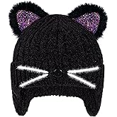 Kids Gils Sequin Cat Ears Beanie Earflap Hats Winter Knitted Hat Warm Snow Skull Skiing Caps 3-14 Years