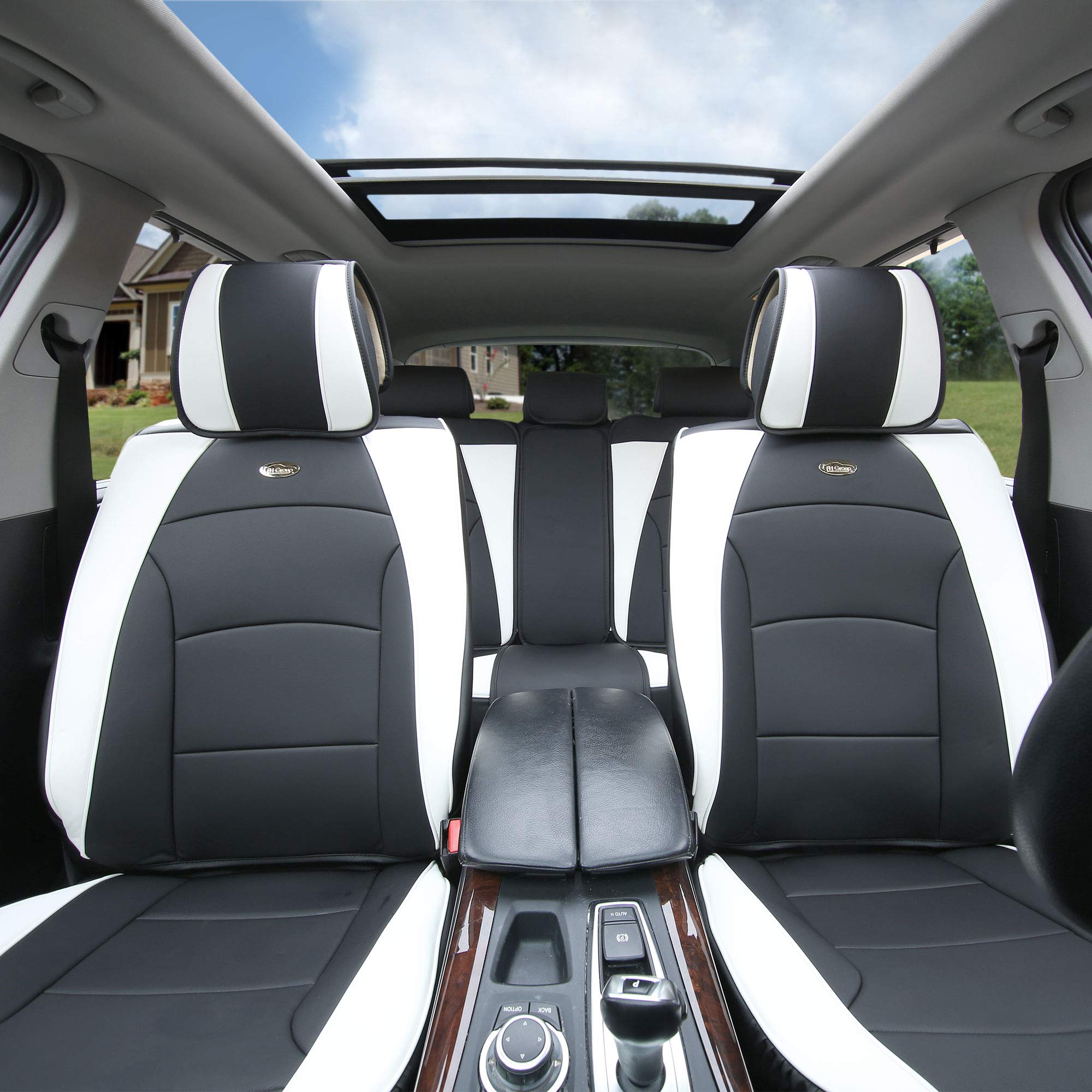 Photo 1 of *** see notes *** FH Group Ultra Comfort Highest Grade Faux Leather Full Set Cushion Pads Car Seat Covers for Front and Rear– Universal Fit for Cars Trucks & SUVs (White/Black)