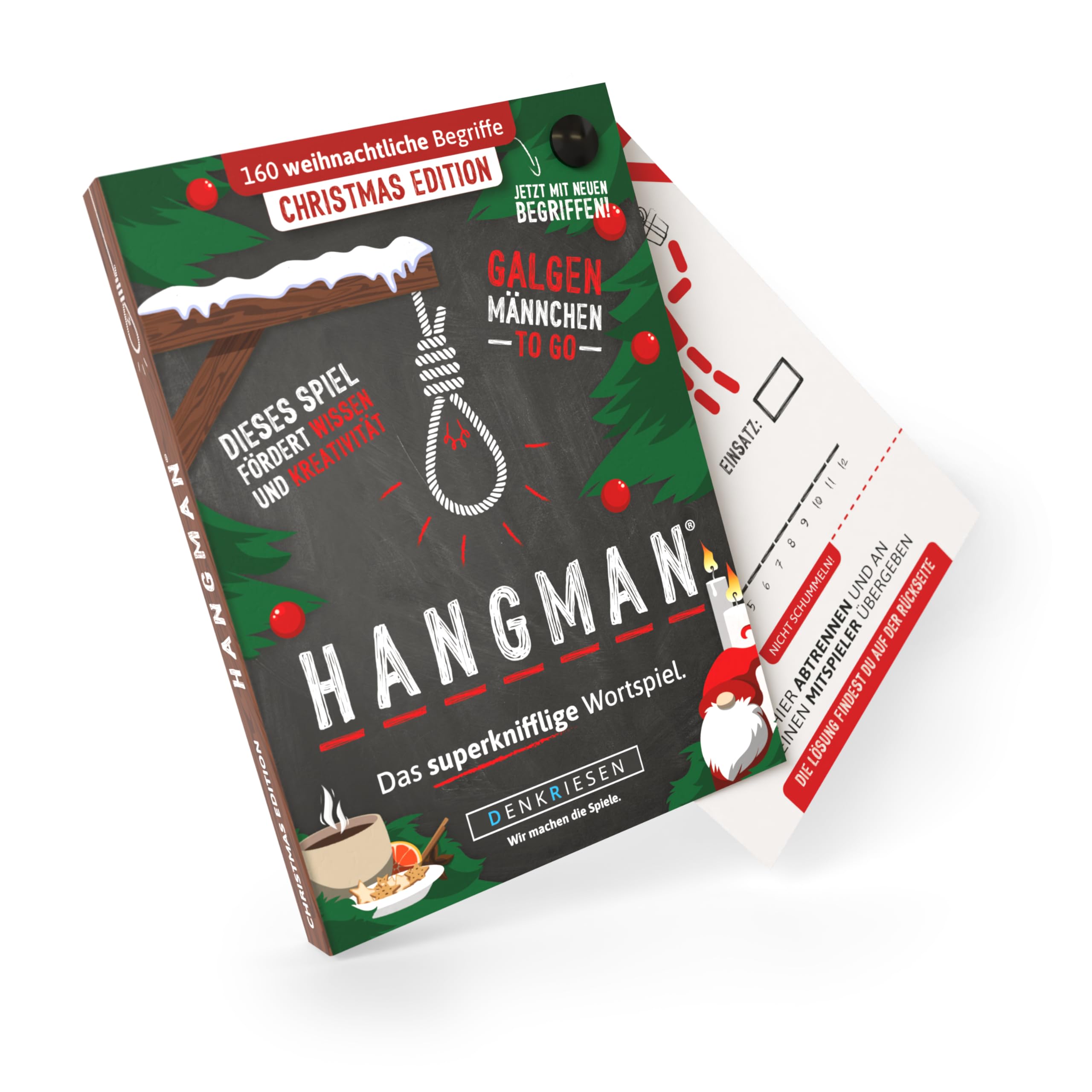 DENKRIESEN - Hangman - Christmas Edition - Hangman to Go | Game Block | Children's Game | Travel Game | Secret Santa Gift Idea | Puzzle Block - Game from 2 People