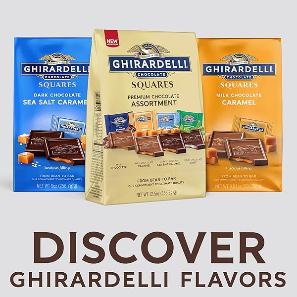 GHIRARDELLI PREMIUM CHOCOLATE ASSORTMENT SQUARES, 12.5 OZ BAG VARIETY PACK OF MILK, DARK, MINT, AND CARAMEL CHOCOLATES