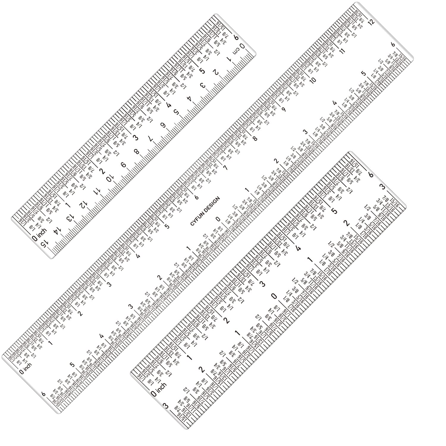 3 PCS 6 Inch /12Inch Clear Acrylic Ruler Zero-Centering Ruler with Inches & Metric Measuring Tool 12" and 6" Inch Straight Edge Rulers for Scrapbooking Card-Making Student School Office Home Tool
