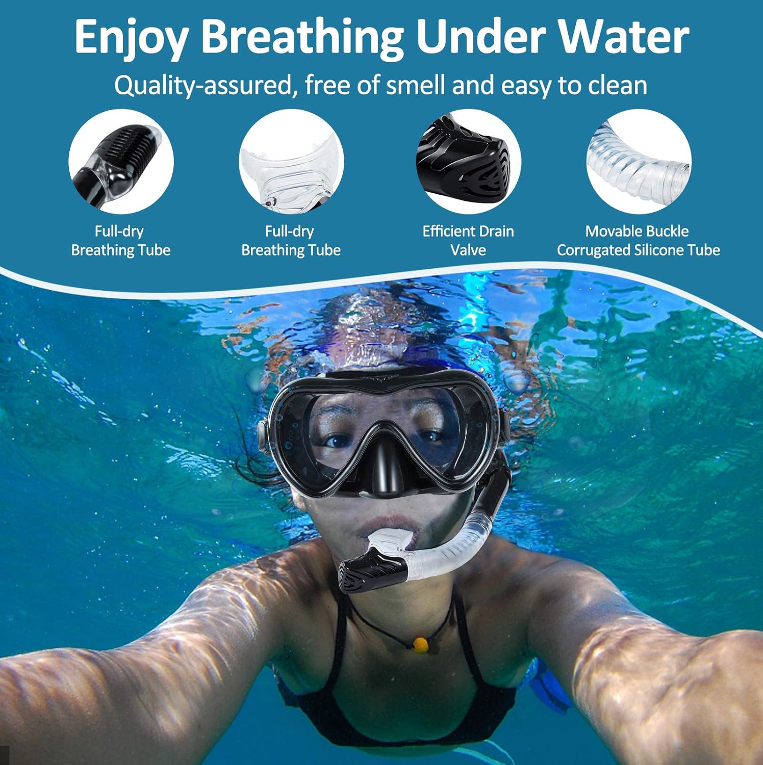 ZMteam Snorkel Set Snorkeling Gear Adults, Dry Top Diving Masks and Snorkel for Man Women, Easy-Breath Scuba Gear with Anti-Leak Anti-Fog Tempered Panoramic Glass for Diving, Swimming Black : Sports & Outdoors