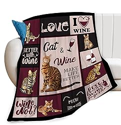 Cat Wine Print Blanket Cute Bengal Cat Dark Red