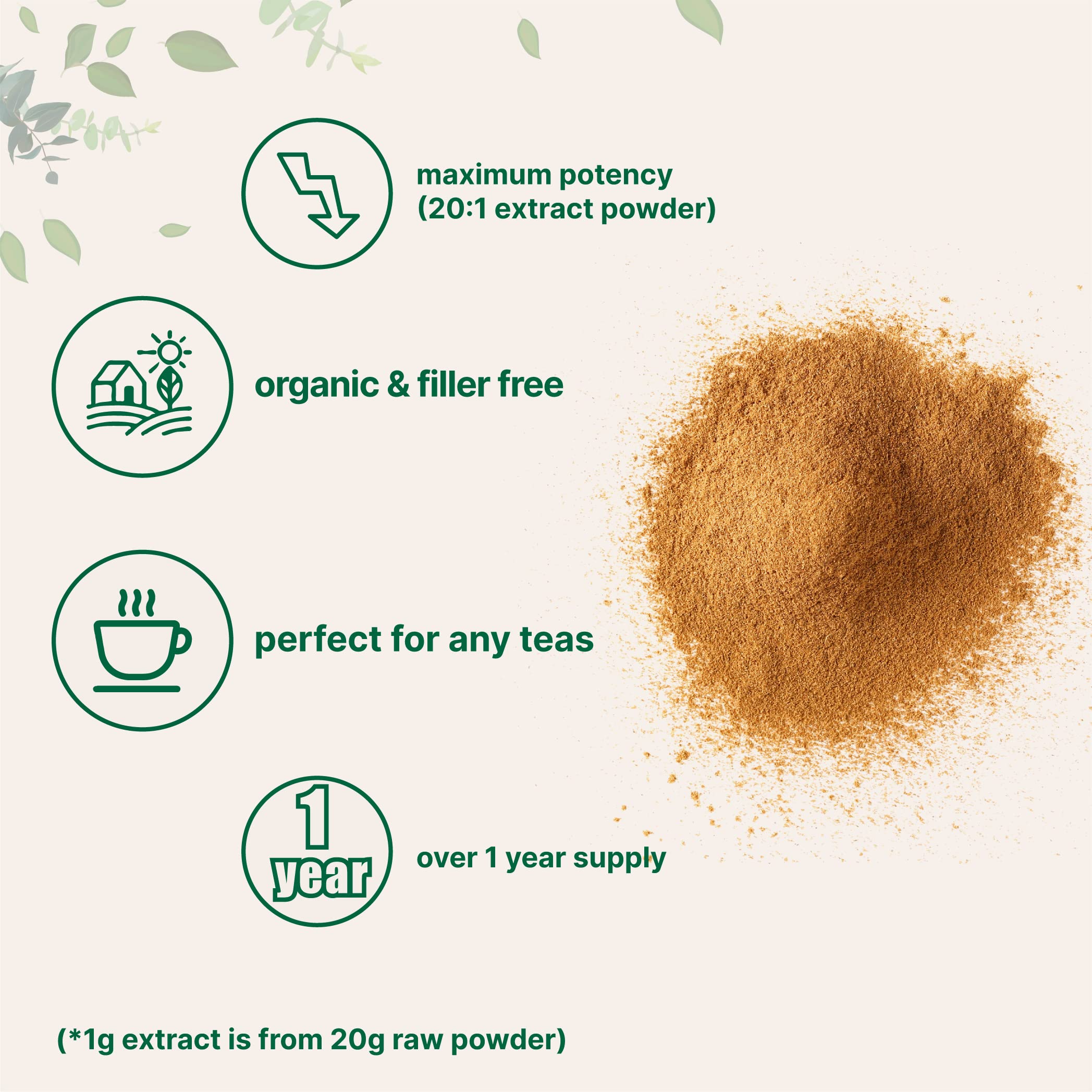 Organic Licorice Root Extract 20:1 Powder, 8 Ounce (1 Year Supply), Pure Licorice Tea Powder, Positively Helps Soothe Cough, Sore Throat, Clear and Comfortable Breathing, No GMOs and Vegan Friendly