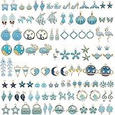 JJG Wholesales 80pcs(40PAIRS) Assorted Gold Tone BLUE Theme Enamel Dainty Dangle Pendants Charms for Earrings Jewelry Making Necklace Bracelet Craft Findings