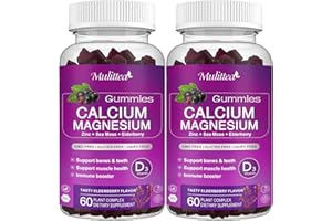 MULITTEA Calcium Magnesium Zinc Gummies with High Absorption Magnesium Glycinate 200mg, Potassium -Plant Calcium Supplement w/ D3 & Sea Moss for Bone, Muscles, Calm Mood & Sleep Support- Kids & adults (2 Pack)