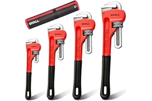 SHALL 4-Piece Pipe Wrench Set, 8" 10" 12" 14" Heavy-Duty Adjustable Pipe Wrenches with Soft Grip, Premium Plumbing Wrench Set