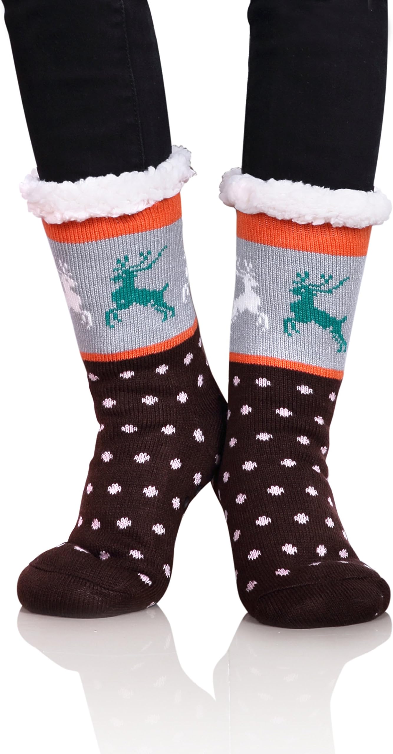 DOFUN Women Girl Warm Winter Fuzzy Fleece Lined Slipper Socks -Cartoon Deer Christmas Socks Gift Idea
