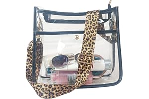 LEZIAZANY PVC Clear Purse bag Leopard Guitar Strap Clear Bag Stadium Approved Women's Clear Shoulder Crossbody Bag For concert……………