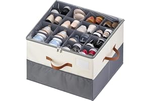 MSTONAL Shoe Organizer for Closet, 1 Pack Shoe Storage Container with Adjustable Dividers, Space Saving Shoe Box Storage Organizer Bin with Clear Lid and 4 Handles, Fits 8-16 Pairs, Beige & Grey