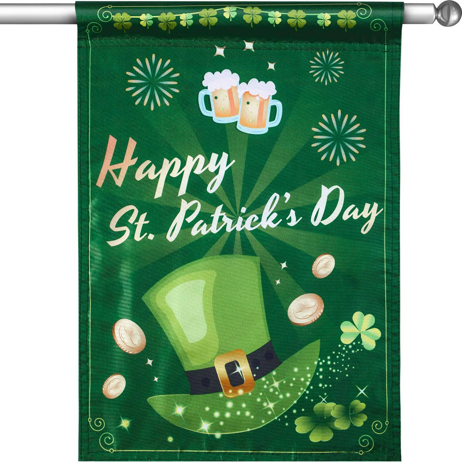 Chuangdi Happy St Patricks Day Garden Flag Spring Double Sided Saint Patty's Day Flag House Yard Shamrocks Flag for Terraces Porches Yards Holiday Decor Gifts (28 x 40 Inch)