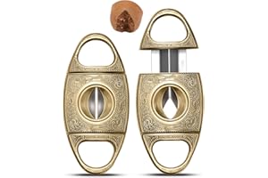 HANCIGAR V-Cut Cigar Cutter Stainless Steel Vintage Carved Cigar Guillotine Scissors Sharp Edge with Gift Box (Bronze) Gifts for Men