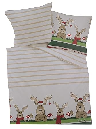 Dormisette Fein Biber Bettwasche Baumwolle 135 X 200 Rentier Elch