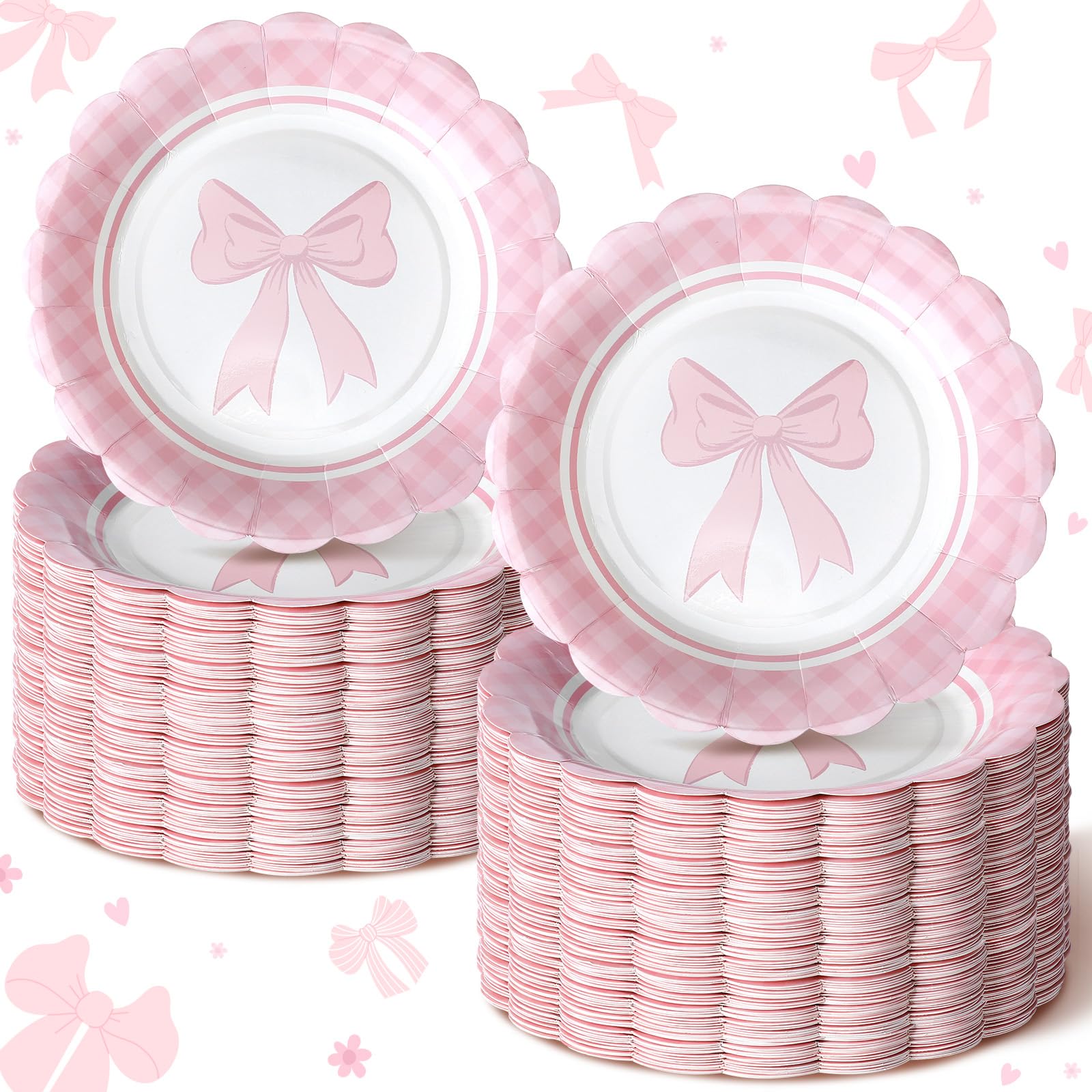 thumbnail image 2 of 96 Pcs Pink Bow Party Plates, Coquette Birthday Party Decorations Supplies Bow 2 of 10