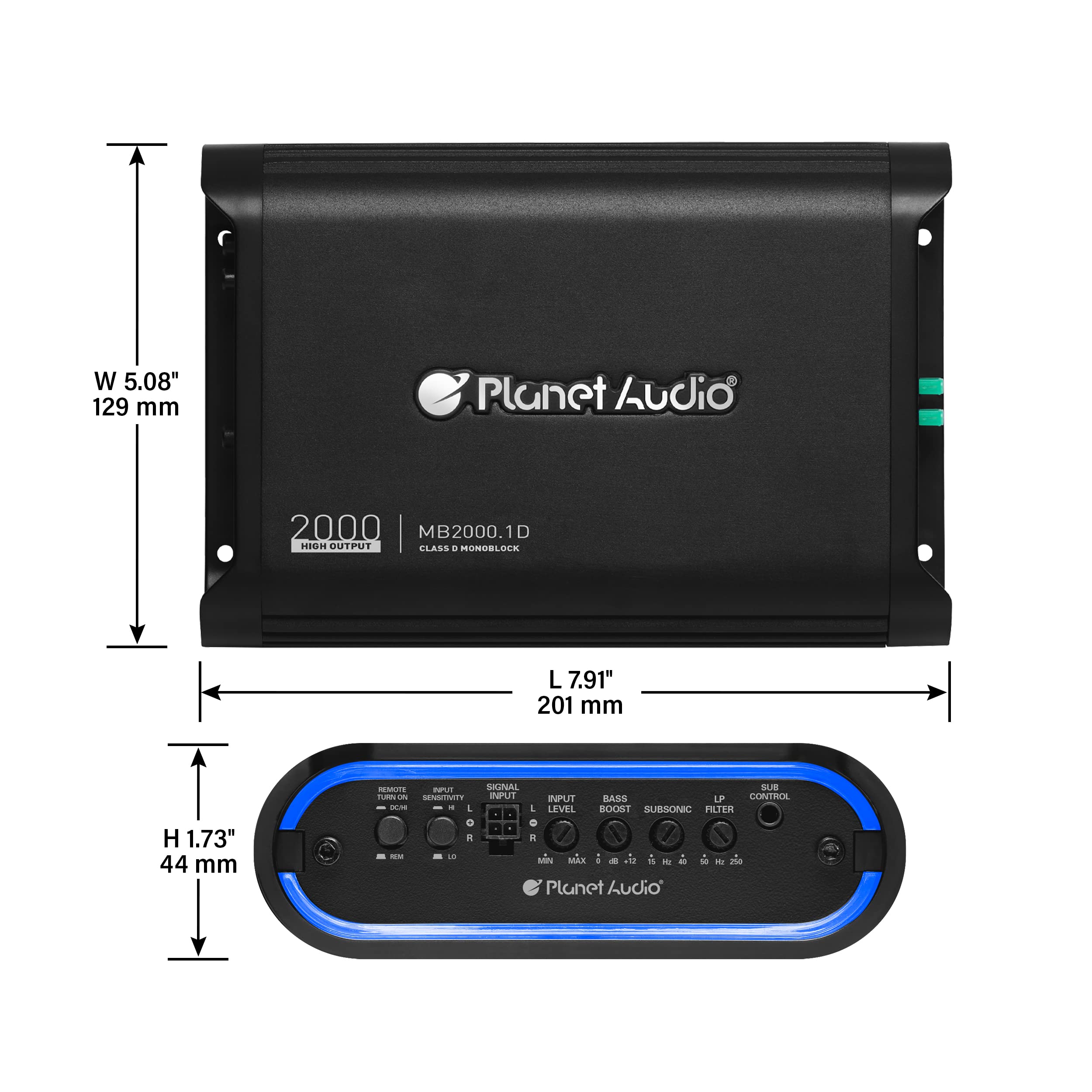 Planet Audio MB2000.1D Class D Car Amplifier - 2000 High Output, 1 Ohm Stable, Monoblock, Mosfet Power Supply, Great for Speakers and Subwoofers