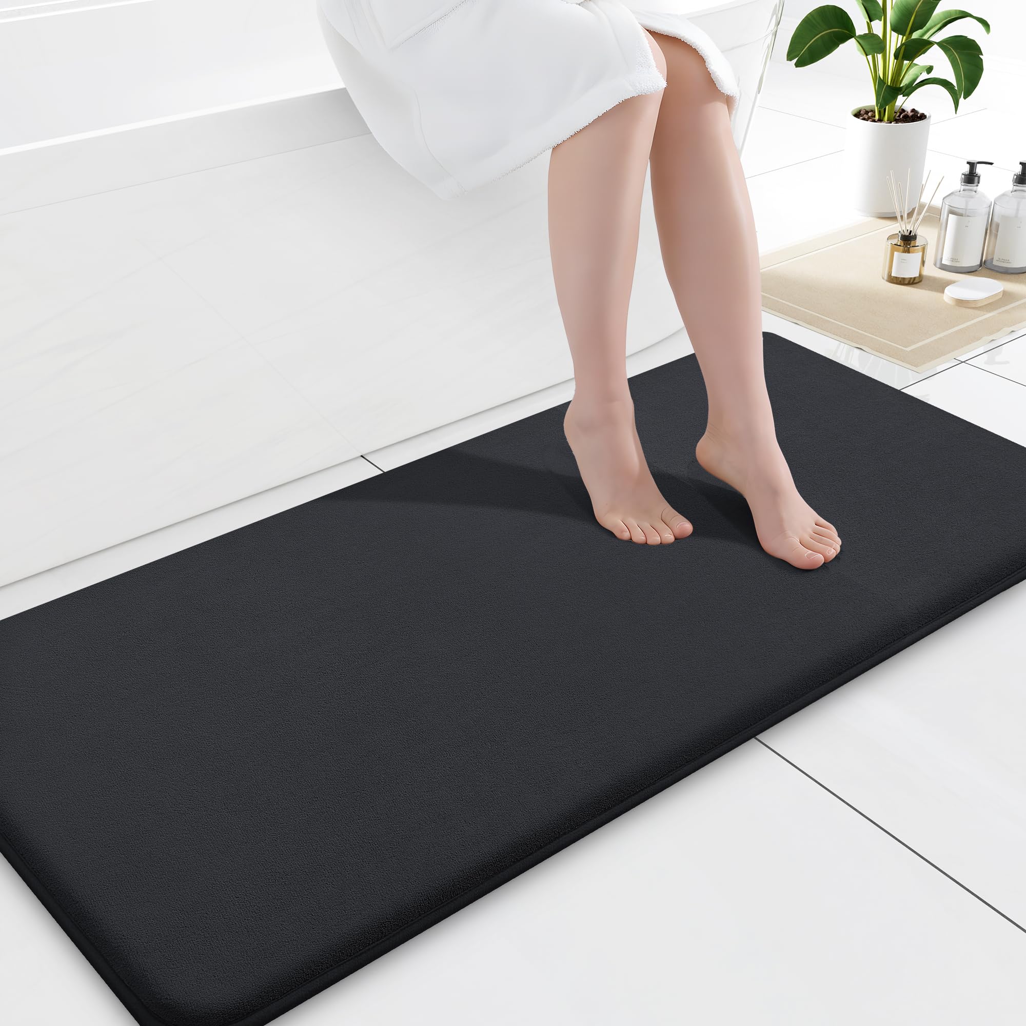 Photo 1 of **DIRT**Smiry Memory Foam Bath Mat 59x20, Extra Soft and Absorbent Bathroom Mats, Non Slip Washable Carpet for Floor, Shower and Tub, Black