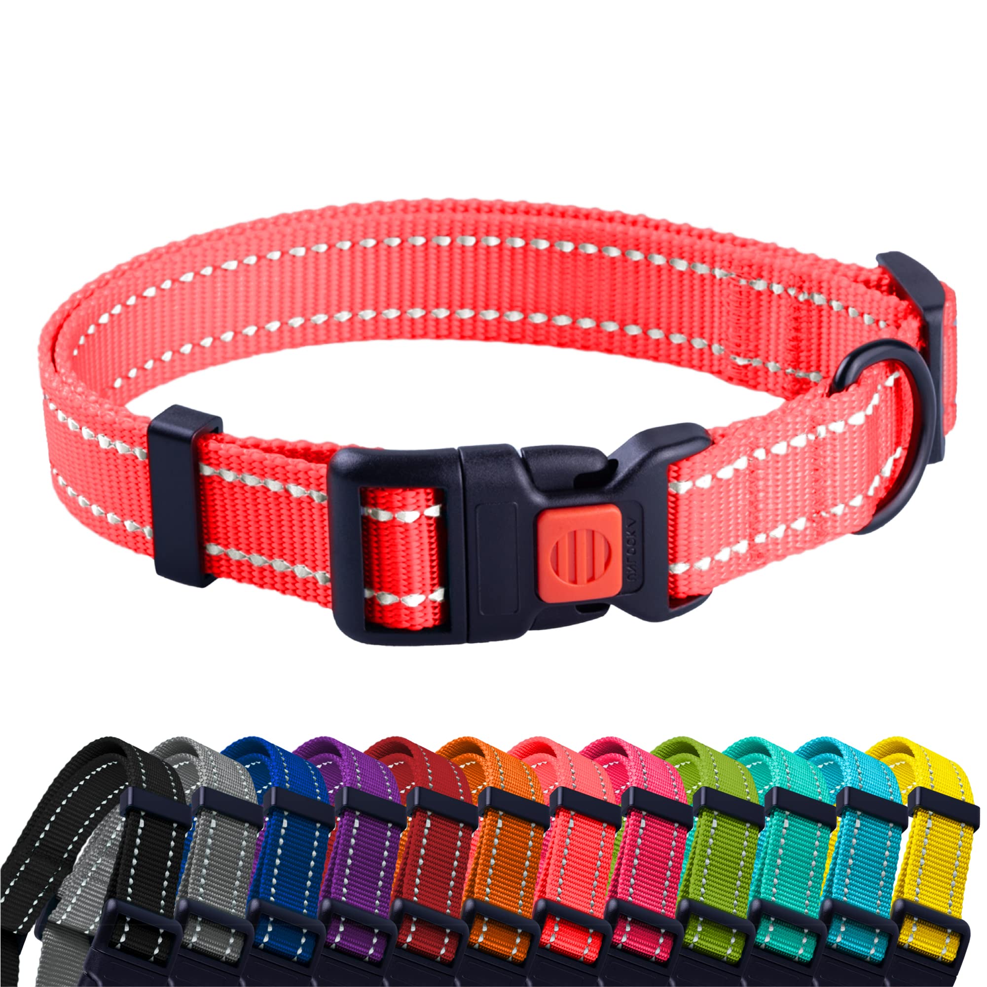 CollarDirect Reflective Dog Collar for a Small, Medium, Large Dog or Puppy with a Quick Release Buckle - Boy and Girl (Coral, 14''-18'')