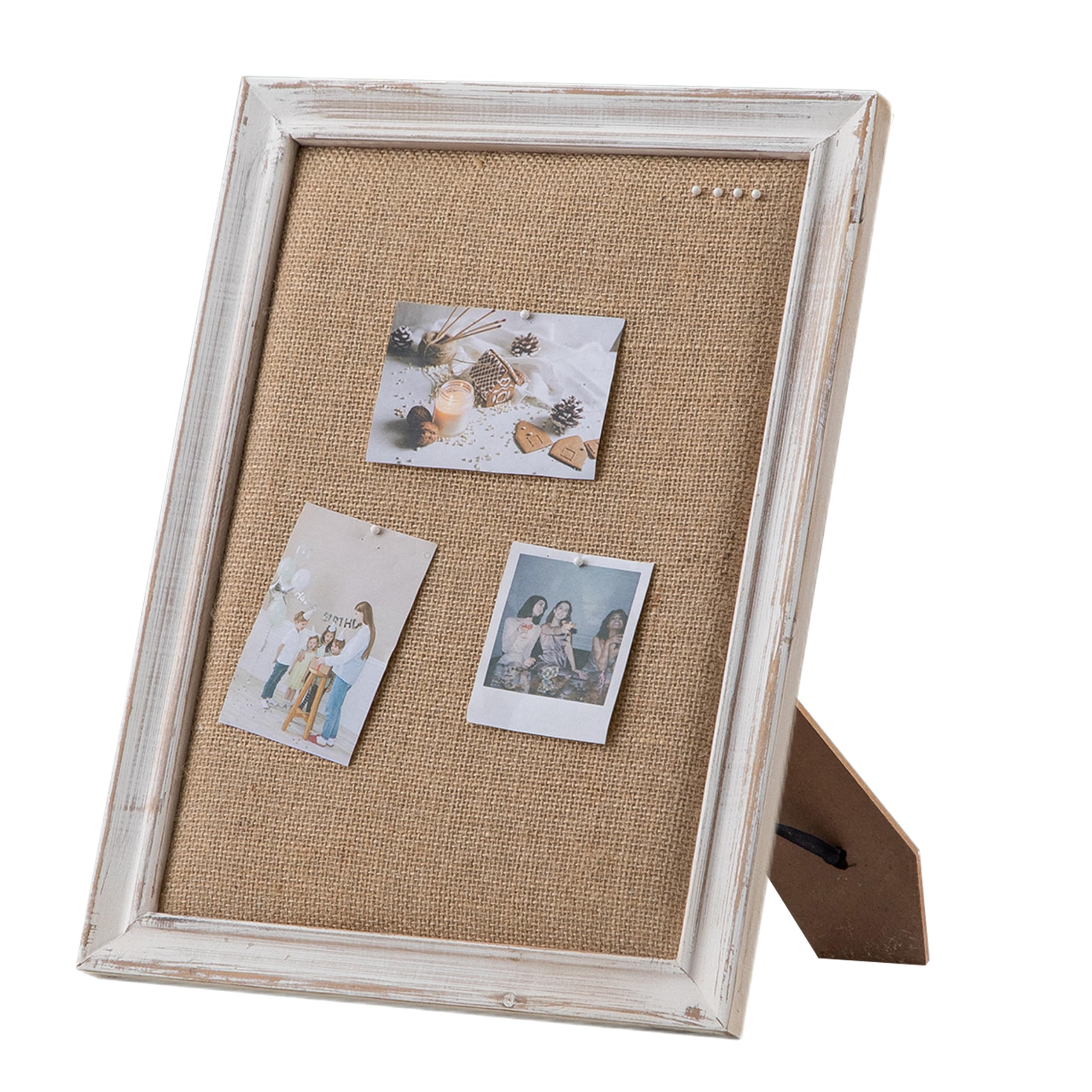 Photo 1 of (used)(see images) SOFE Small Bulletin Board for Desk, 12"×16" Cute Linen Pin Board Rustic White Wood Frame, Vision Board Display Photo Memo 