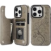 Vaburs Compatible with iPhone 16 Pro Case Wallet with Card Holder,Embossed Butterfly Pattern PU Leather Double Buttons Flip Protective Shockproof Cover for Magnetic Car Mount 6.3 Inch (Gray)