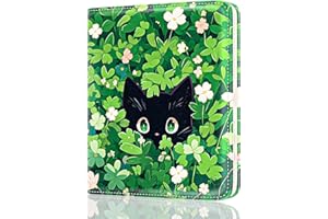 Rouidr Womens Wallet, RFID Small Wallet for Women, Cute Slim Bifold Leather Pocket Credit Card Wallet Ladies Mini Purse with Zipper Coin Pocket & ID Window (Green Leaf Cat)