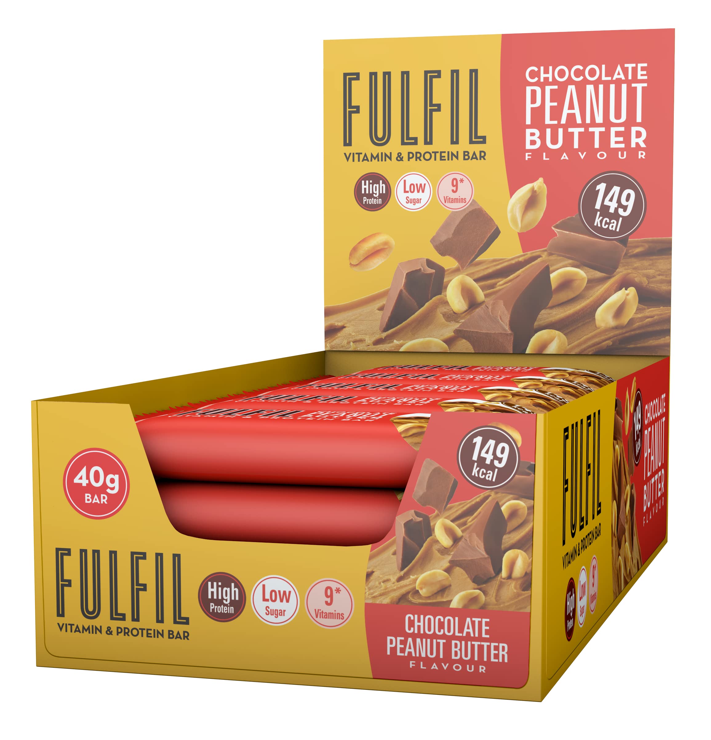 Fulfil Vitamin and Protein Bars (15 x 40g Bars) — Chocolate Peanut Butter Flavour — 15g High Protein, 9 Vitamins, Low Sugar