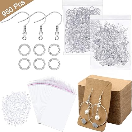 500 Pcs Earring Making Supplies Kit Including 925 Sterling Silver Earring Hooks Jump Rings Earring Cards Holder Earring Backs Self Seal Bags For Earrings Making Jewelry Findings Beading Jewelry Making