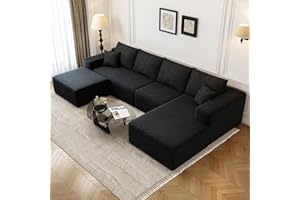 SETTAB 135.4"Cloud Modular Sectional Couch with 1 Ottoman,Modern Minimalist Upholstered Couches, Comfort U Shaped Sofa for Living Room,Deep Seat Corner Couch，No Assembly Required (Black,Right Facing Chaise)