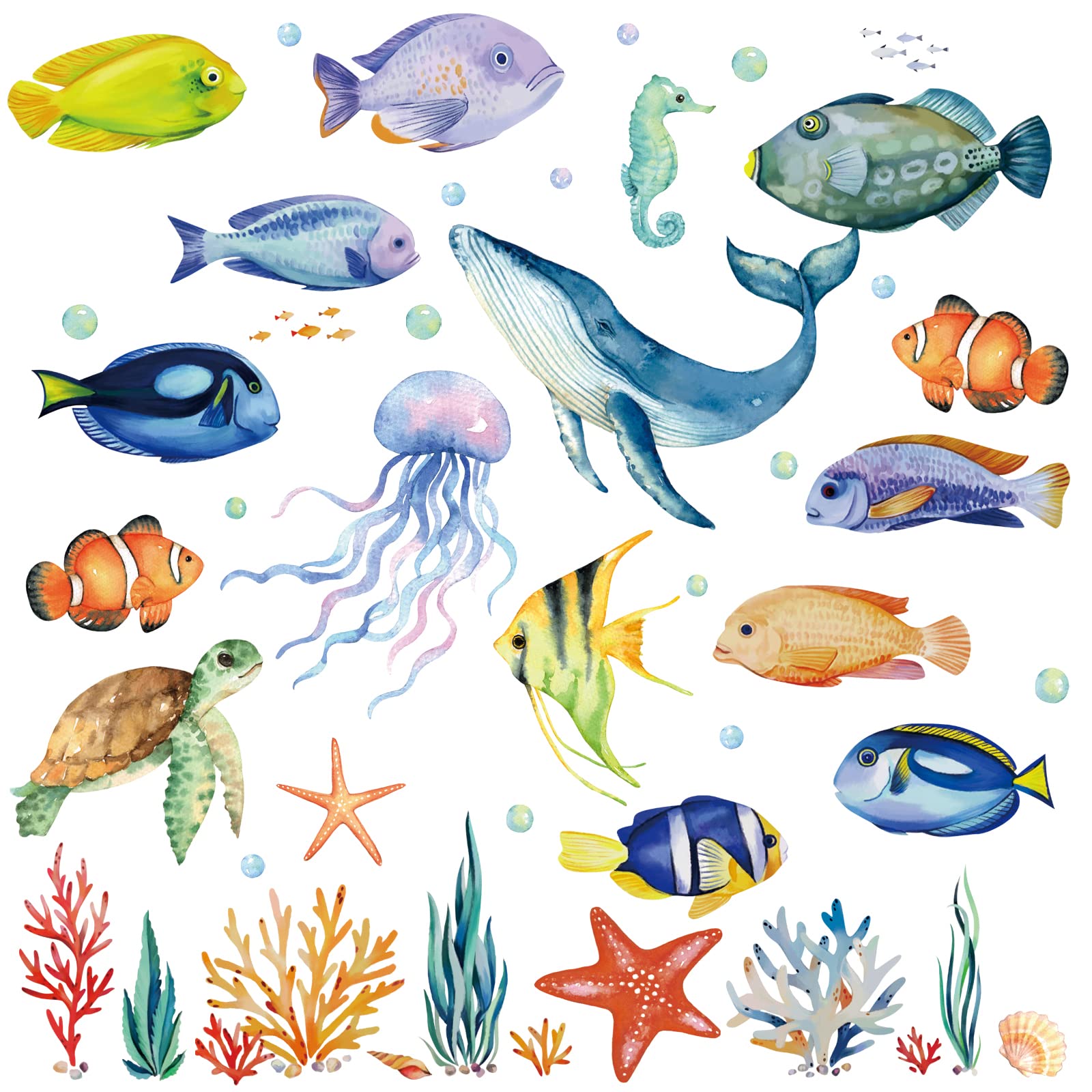 decalmile Under The Sea Wall Stickers Tropical Fish Jellyfish Ocean Wall Decals Baby Nursery Kids Bedroom Bathroom Wall Decor