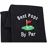 LEVLO Dad Golf Towel Embroidered Golf Towel Gift Golf Father Gift Best Pops/Grampy/Papaw/Opa by Par Golf Towel with Clip (Pops-Black)