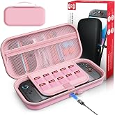 Auarte [Charge Inside Carrying Case for Switch 2 Console (2025)/OLED-Pink | Slim Hard Portable Travel Carry Case Bag for Switch 2 Accessories with 10 Game Card Storage