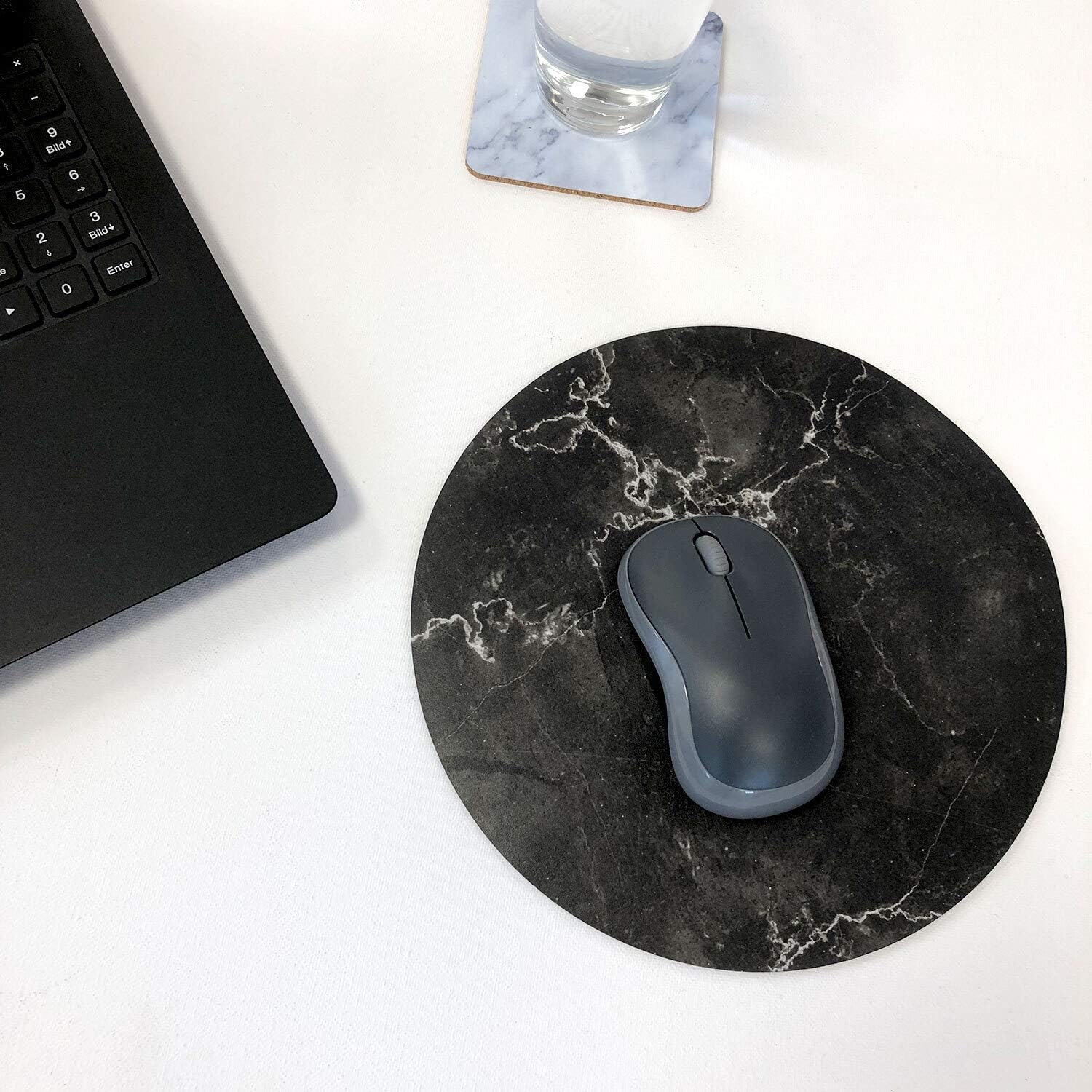 Mouse Mat I Diameter 22 cm Round I Mouse Mat Standard Size Non-Slip diameter 22 cm Black marble - Image 5