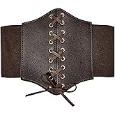 WDIRARA Women's Faux Leather Lace Up Corset Belt Vintage Elastic Waist Belt