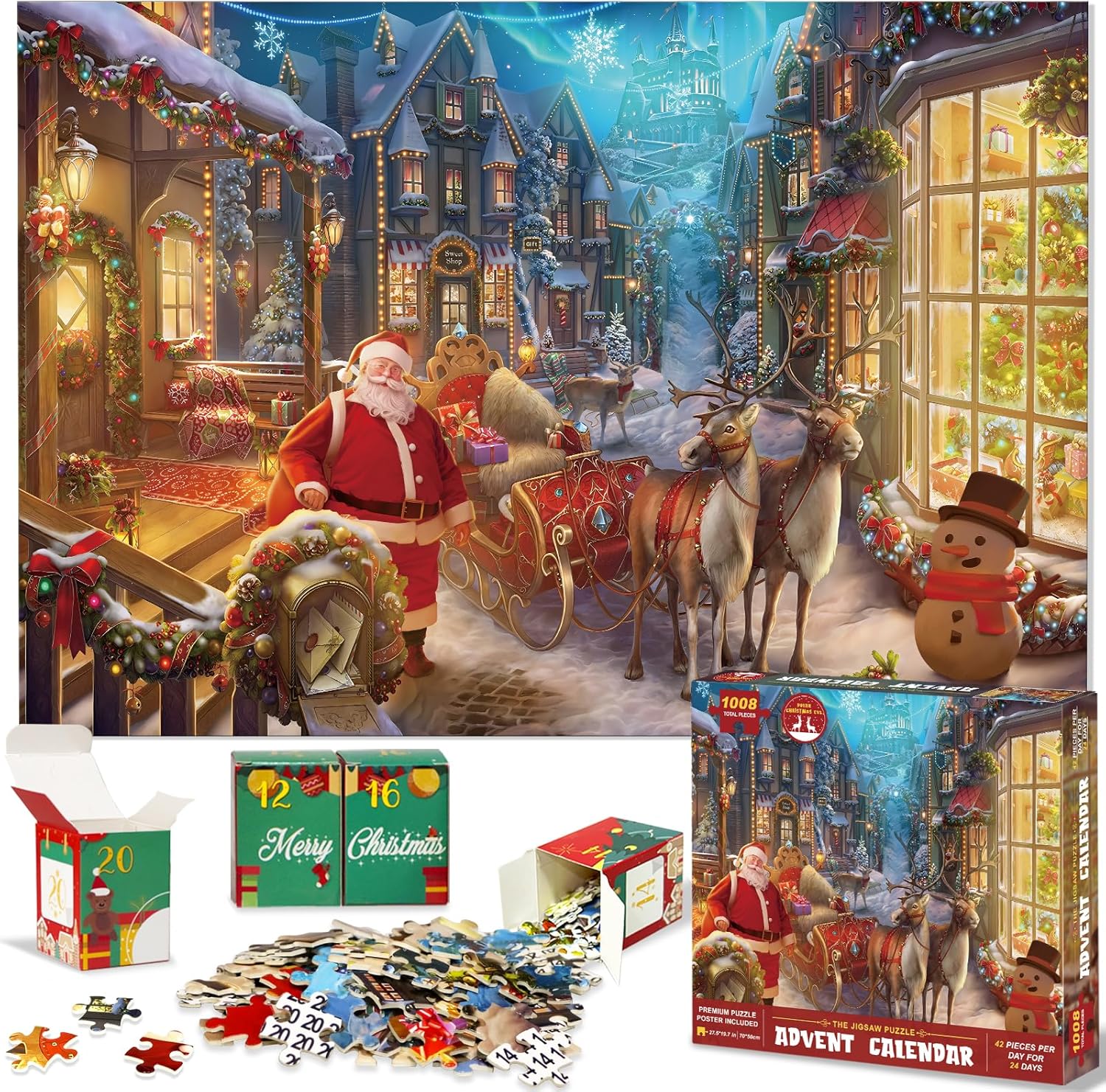 Advent Calendars - Jigsaw Puzzle Advent Calendar 2023 for Kids and Adults- 1008 Pieces Puzzle 24 Days Christmas Countdown Calendar - Family Game Christmas Gifts for Kids Adults - Polar Christmas Eve(27.56 x 19.68 Inch)