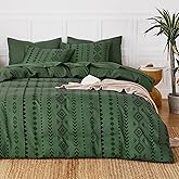 Wake In Cloud - Western Comforter Set, Boho Southwestern Rustic Style with Striped Aztec Multi-Geometric Pattern, Soft Lightweight Bedding, 3 Pieces, Dark Olive Green, Queen Size