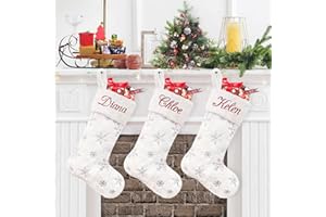 CARAKNOTS Personalized Christmas Stockings Set of 3 White Faux Fur Custom Christmas Stockings with Names Monogram Embroidery Xmas Stockings Large Plush Stockings for Holiday Fireplace Decoration