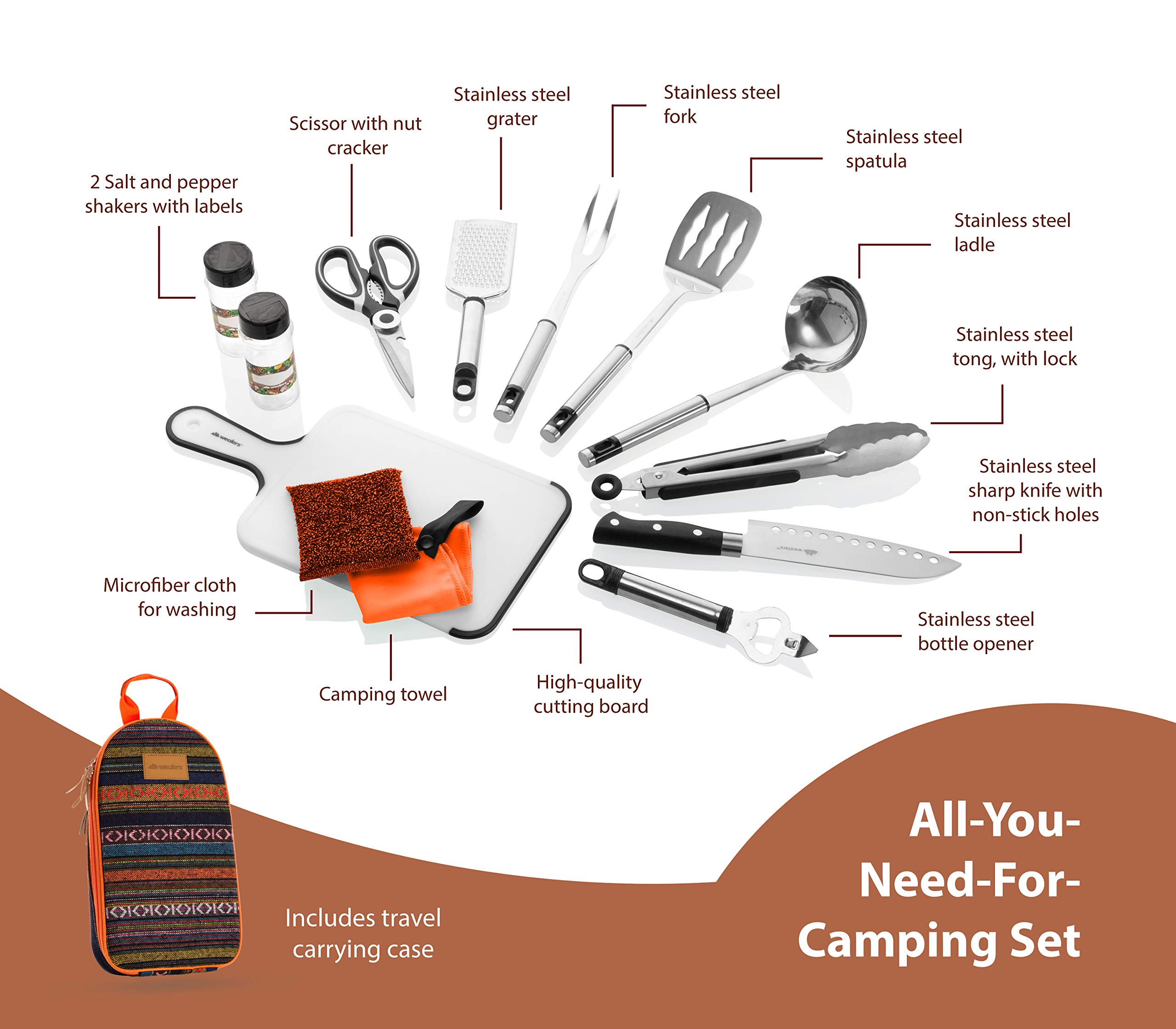 Wealers 7 Piece Outdoor Indoor Camping BBQ Cooking Utensils Set