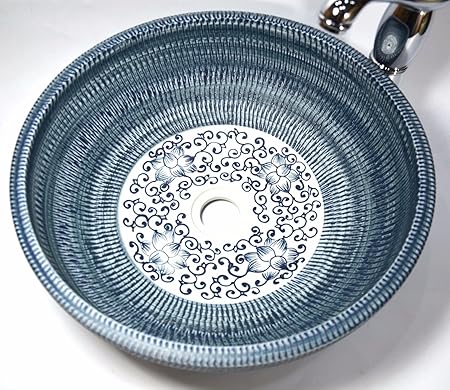 Cuenco de lavabo de cerámica con diseño floral vintage para baño