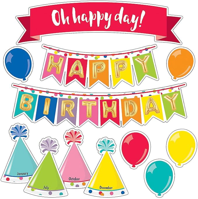 Amazon Com Fun Express Just Teach Happy Birthday Mini Bb Set Educational Classroom Decorations Bulletin Board Decor 27 Pieces Toys Games