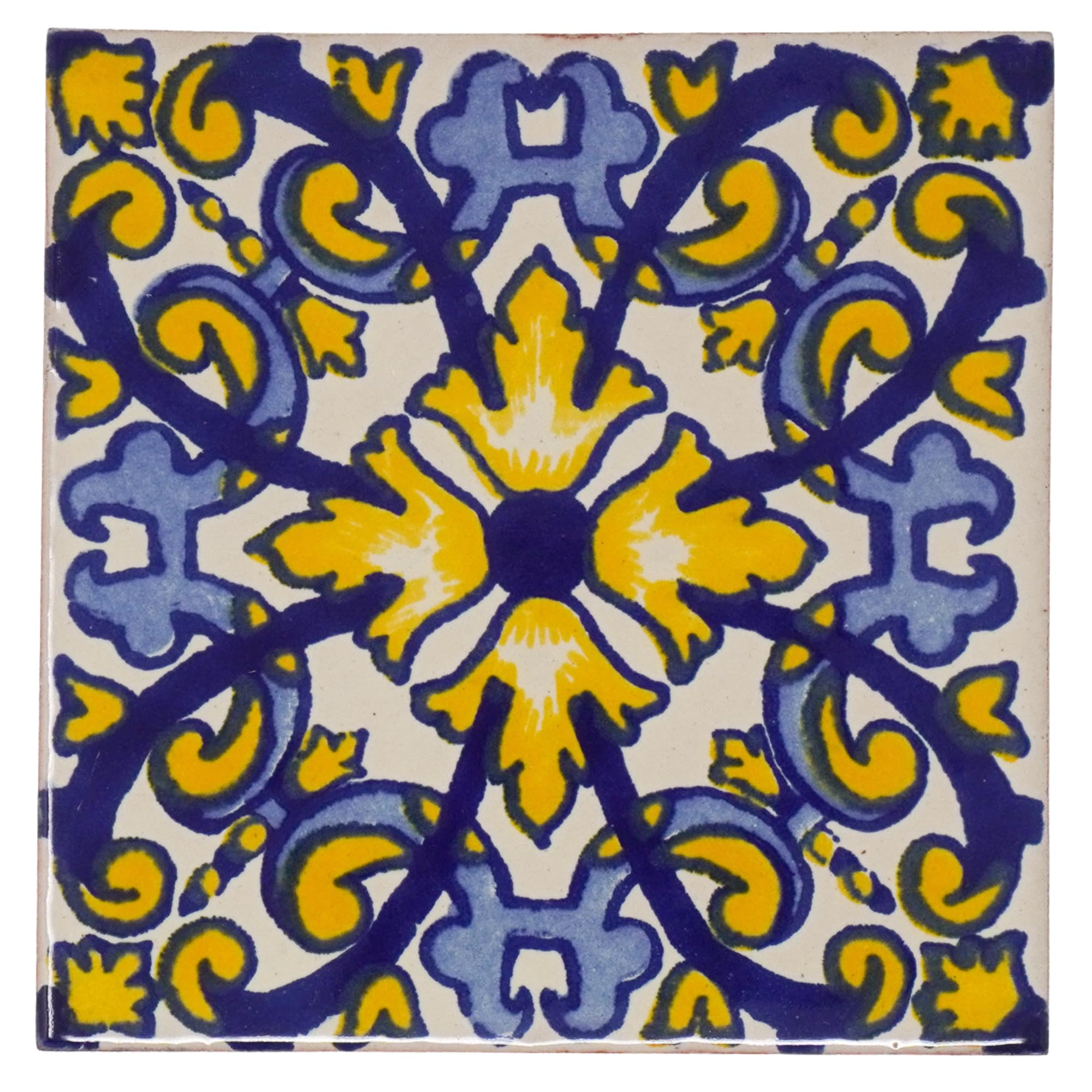 Tumia LAC Handmade Mexican Talavera Tile - Authentic Style Calvino Ceramic Tiles for Crafts, Backsplashes and Home Improvement -10 Pack