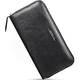 VISOUL Leather Long Zipper Pouch Wallet for Men and Women with RFID Blocking, Large Clutch Cash Long Wallet with Zipper (Black)