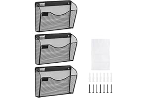 VEVOR File Wall Rack, Three-Piece 1 Pocket Mesh Wall File Holder, Wall Mounted Magazine Mail Paper & Document Storage Folder,