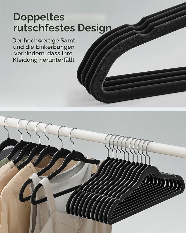 Kleiderbügel Samt, 20er Set, 41,5 cm breit, dünn, gut belastbar