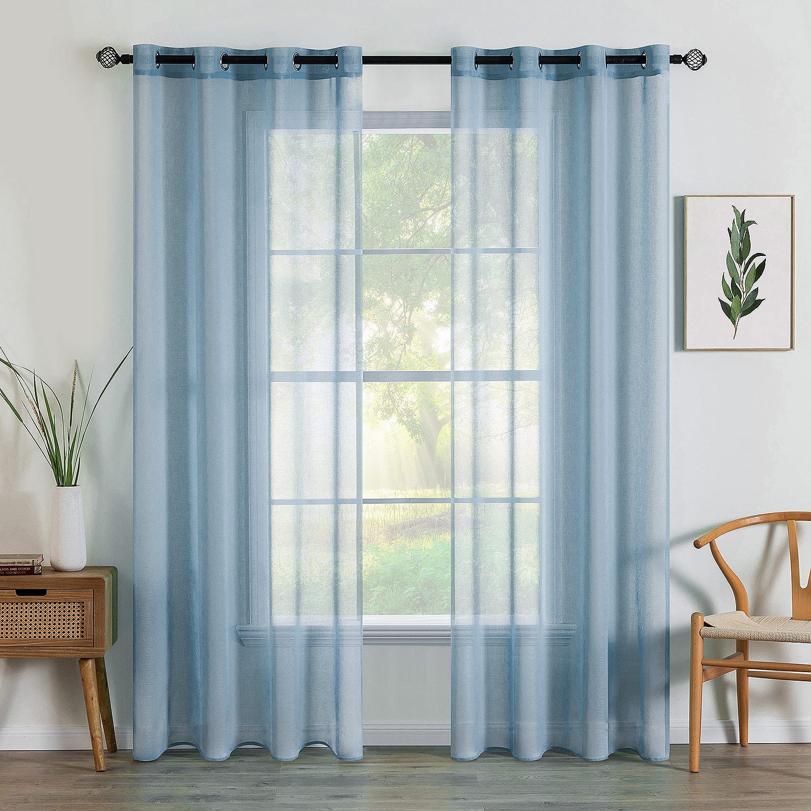 MIULEE 2 Panels Sheer Window Curtains Elegant Window Voile Panels Drapes Treatment for Bedroom Living Room 55" Wx85 L Grommet Top Dusty Blue