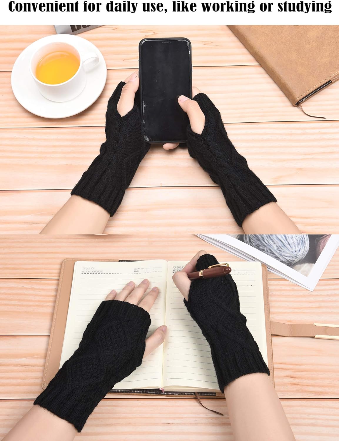4 Pairs Women Winter Warm Knit Fingerless Gloves Thumbhole Arm Warmers Mittens (Black, 4) at  Women’s Clothing store