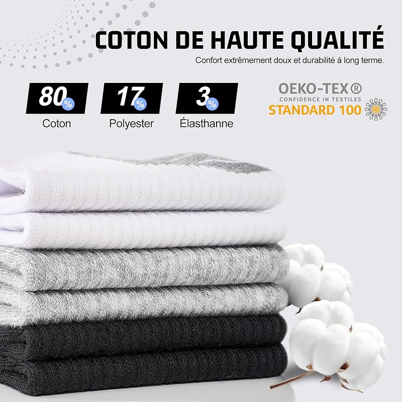 10 Paires Chaussettes Basses Homme Femme, Socquettes Coton Courtes Respirantes Antidérapantes, Sport Running Unisexe Blanc 39-42